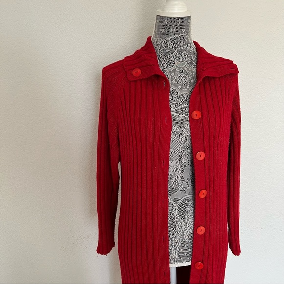 Vintage Irka Red Cardigan 100% SILK AND CASHMERE Gorgeous! Size Medium - Picture 4 of 5